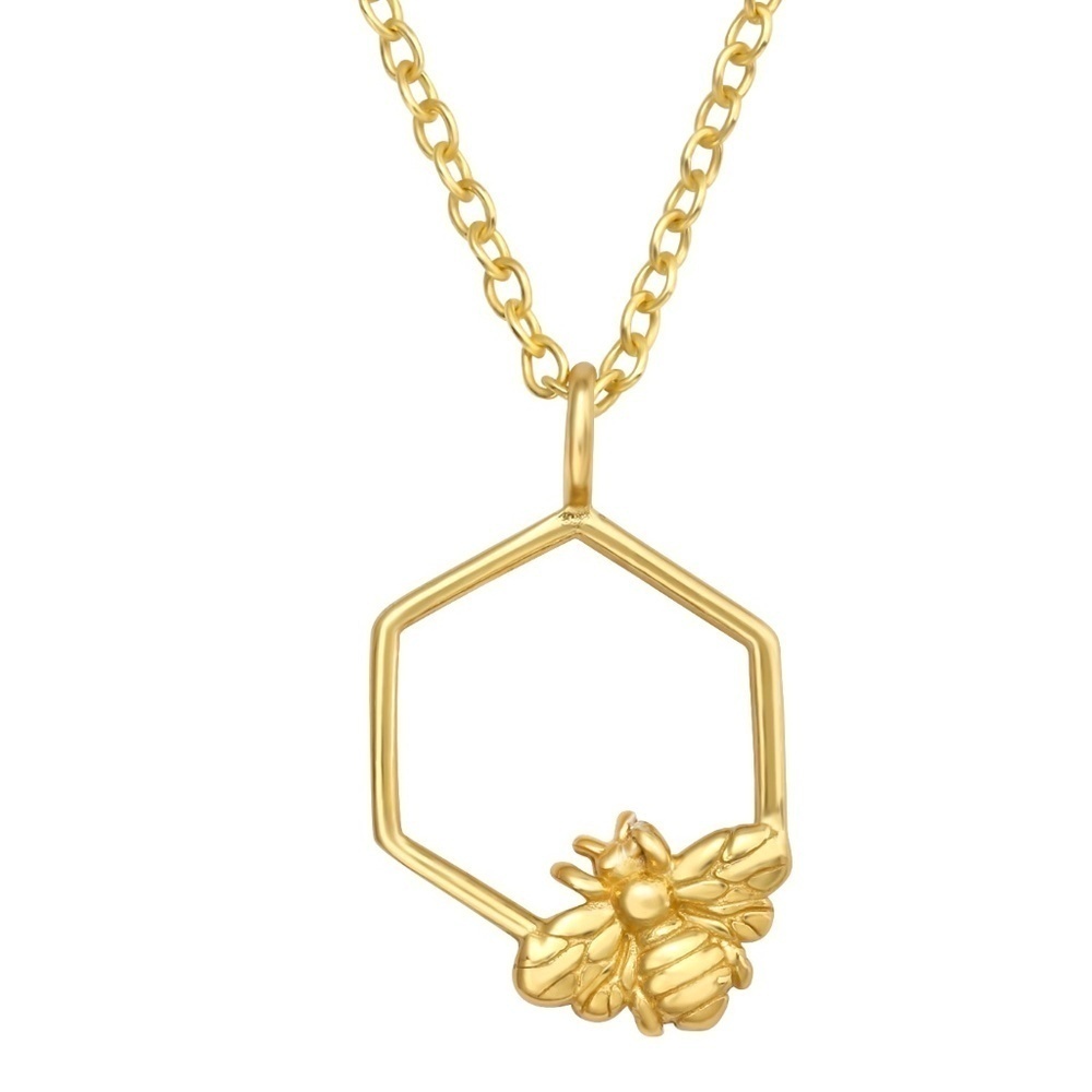 24kt Plated Sterling Silver Bee Honeycomb Necklace